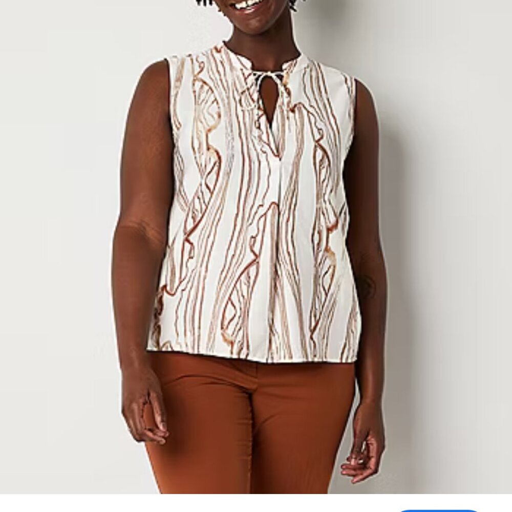 Worthington women's V neck sleeveless Blouse Agate Swirl, Size 2X